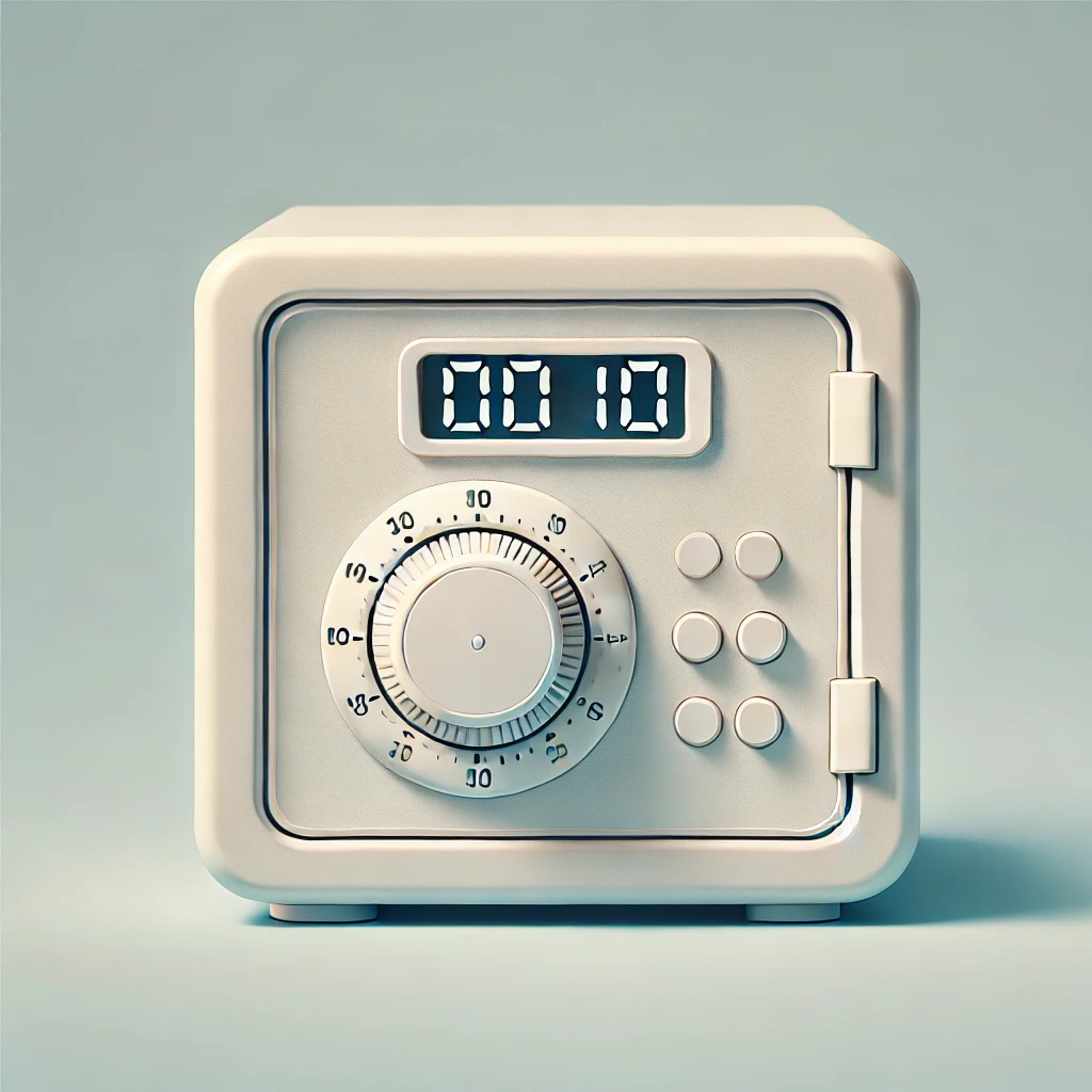 A white timer lockbox with a digital countdown, representing a tool for controlled access and gradual habit management.