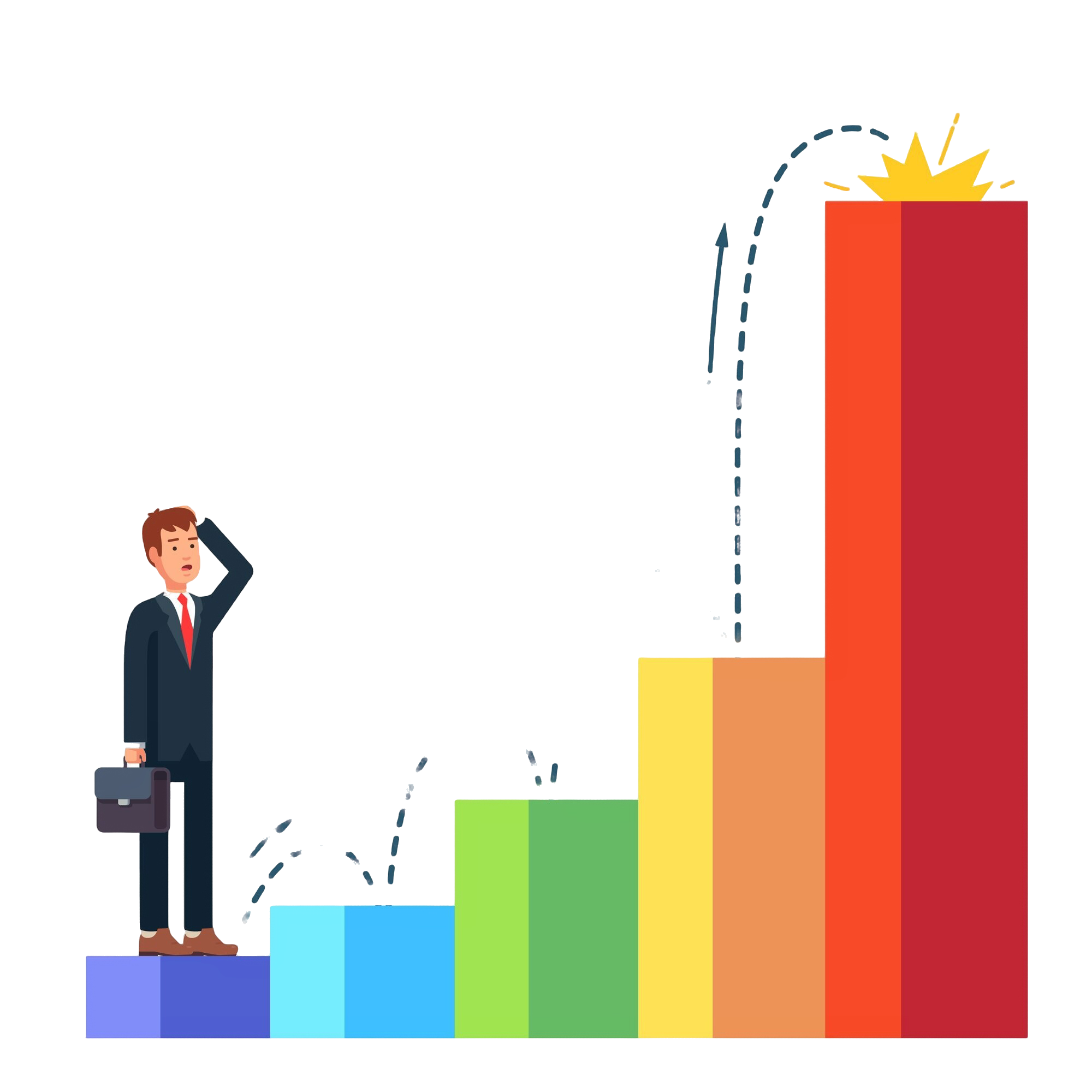 Illustration of a businessperson navigating a challenging path with varying levels of difficulty, symbolizing addiction recovery.