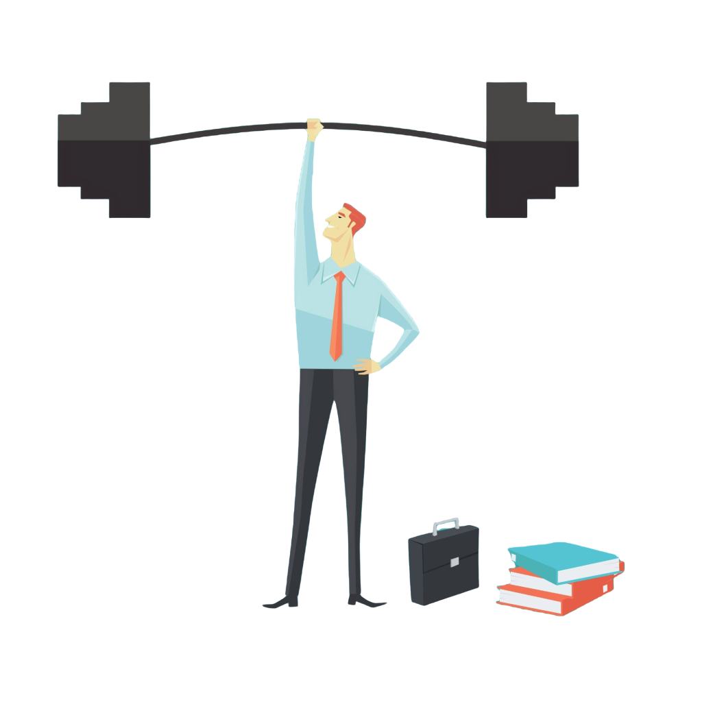 Man in business attire lifting a barbell, symbolizing personal strength and achievement.