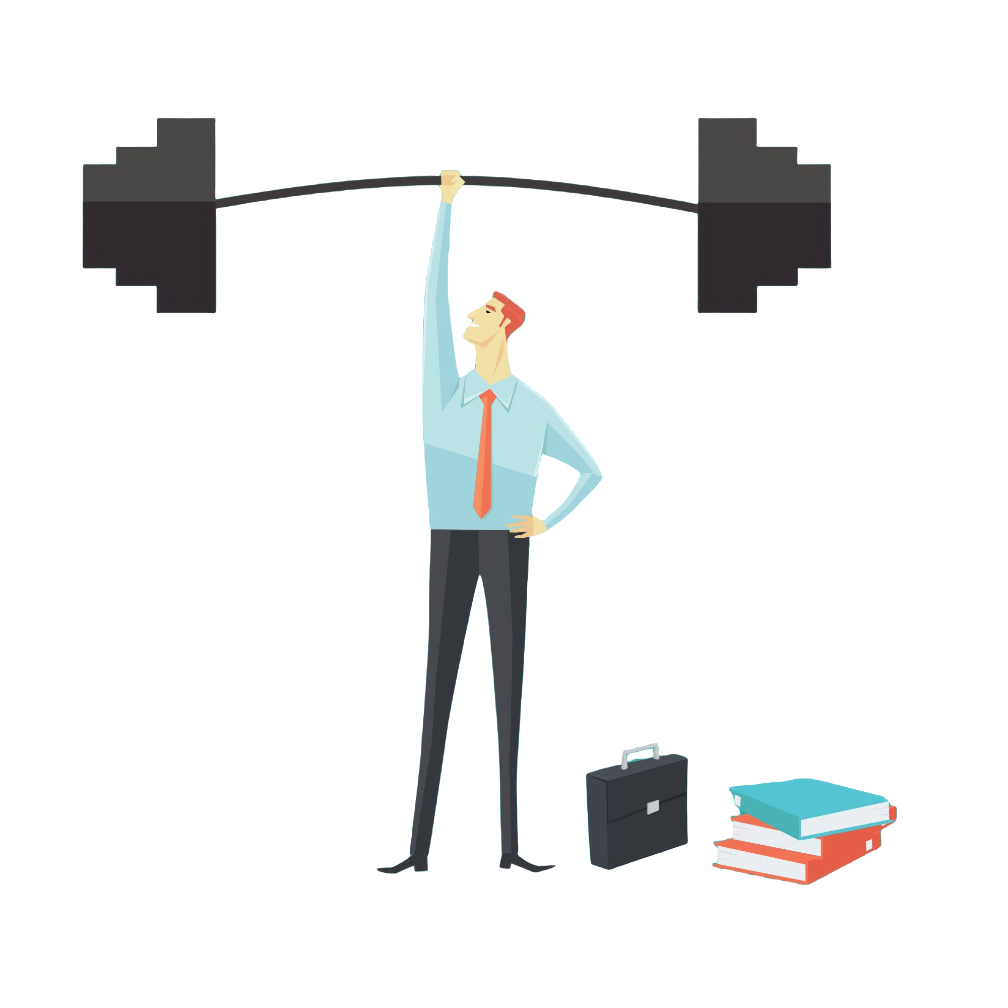 Man in business attire lifting a barbell, symbolizing personal strength and achievement.