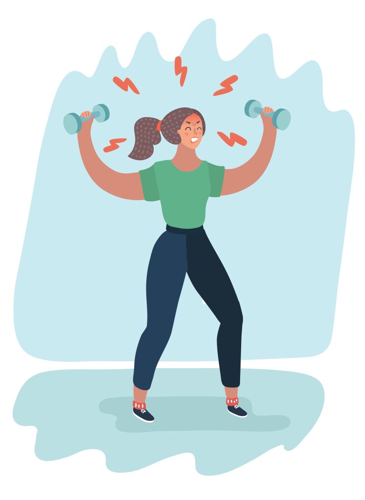 A woman lifting dumbbells, symbolizing strength and determination.