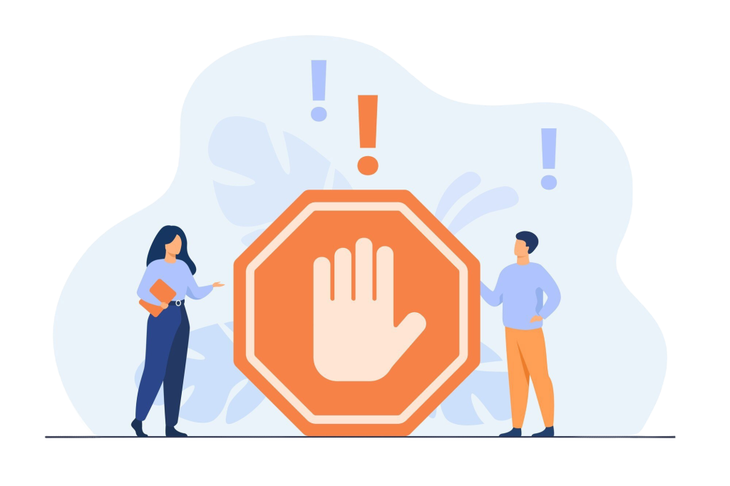Two people discussing in front of a stop sign with a hand symbol, representing mutual decision-making.
