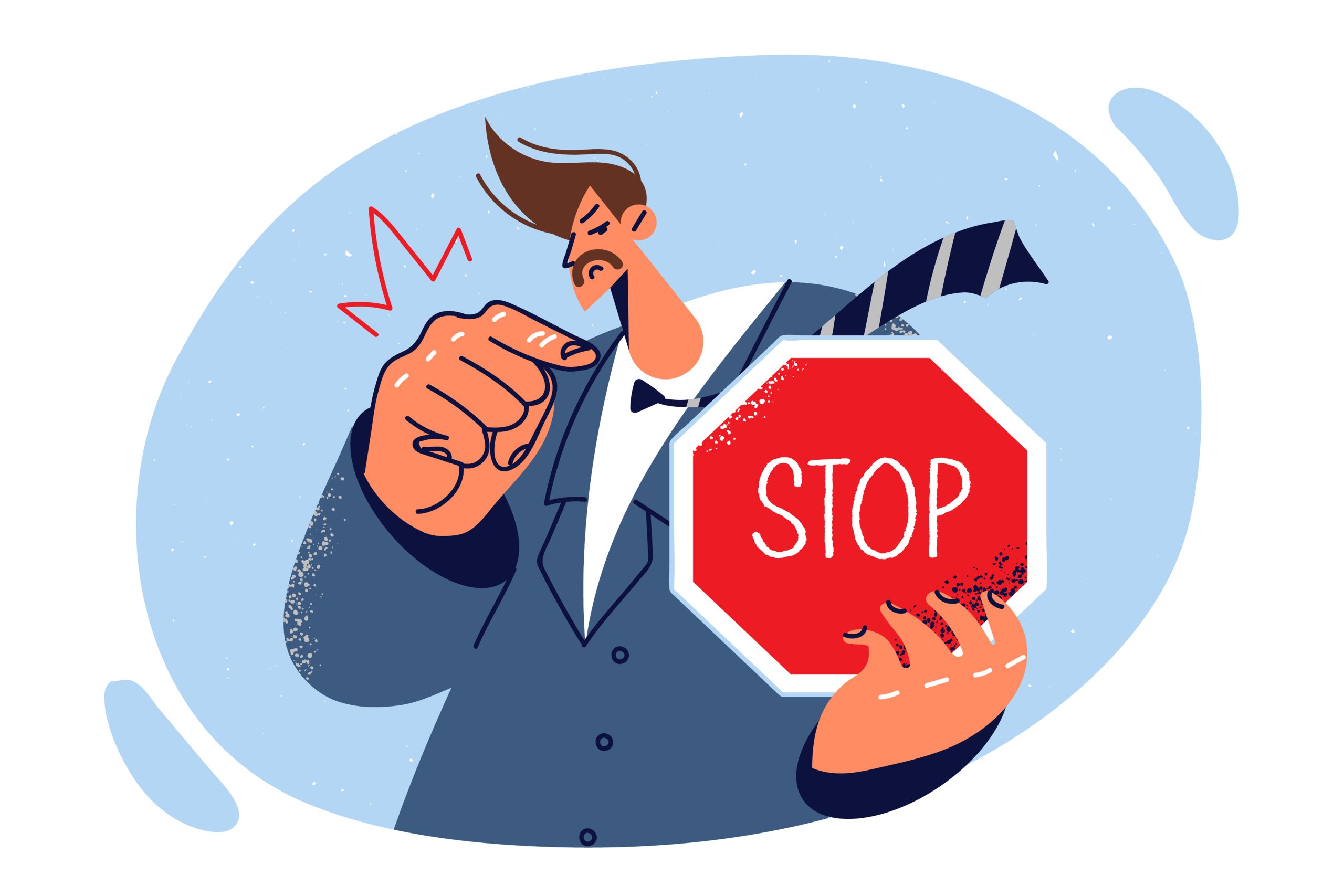 A determined man in a suit holding a stop sign, symbolizing the decision to halt habits.